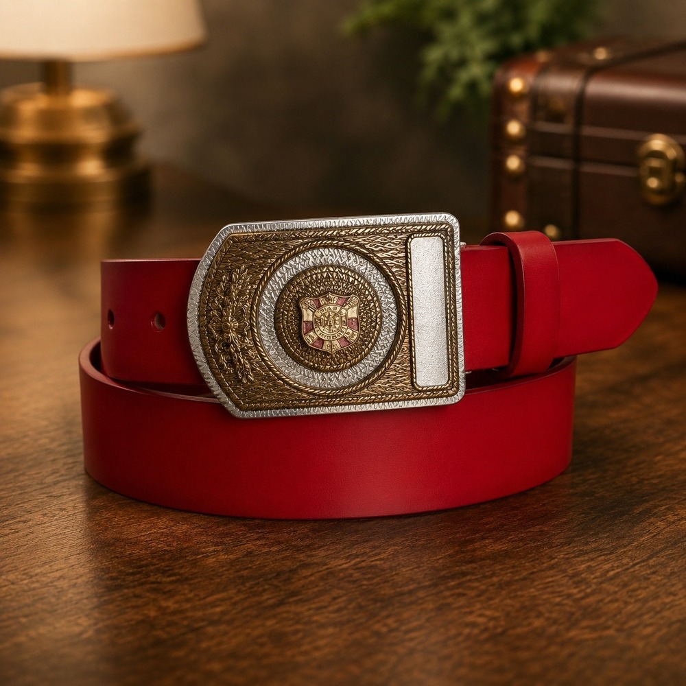 Vintage Western Leather Belt‎ Loyal Order of Moose PAP Trophy Buckle Red Mens 40
